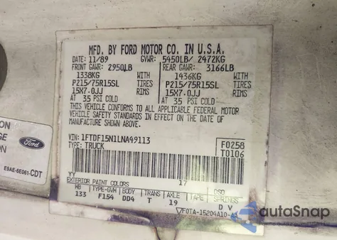 1990 Ford F150 from USA, damaged, VIN 1FTDF15N1LNA49113